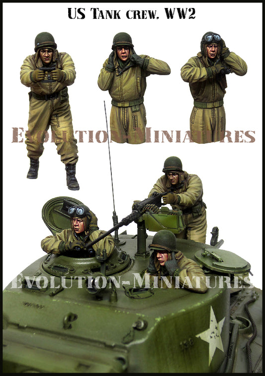 EVOLUTION MINIATURES 1:35 SET EM-35225 WW2 U.S. TANK CREW (3 FIGURES)