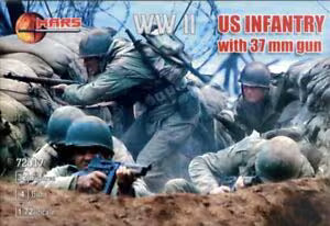 MARS  1:72 SET 72017 WWII U.S. INFANTRY W/ 37MM GUN (32 FIGURES & 4 GUNS)
