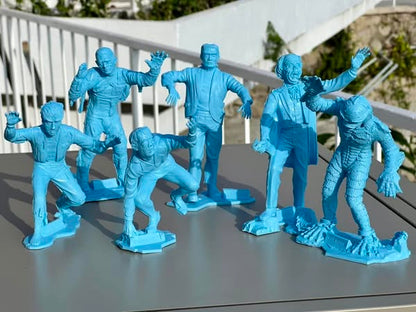 MARX TOYS RECAST 6" CLASSIC HOLLYWOOD MONSTERS- 6 FIGURE SET (BLUE)