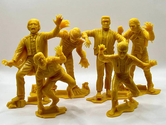 MARX TOYS RECAST 6" CLASSIC HOLLYWOOD MONSTERS- 6 FIGURE SET (YELLOW)