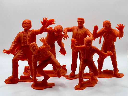 MARX TOYS RECAST 6" CLASSIC HOLLYWOOD MONSTERS- 6 FIGURE SET (ORANGE)