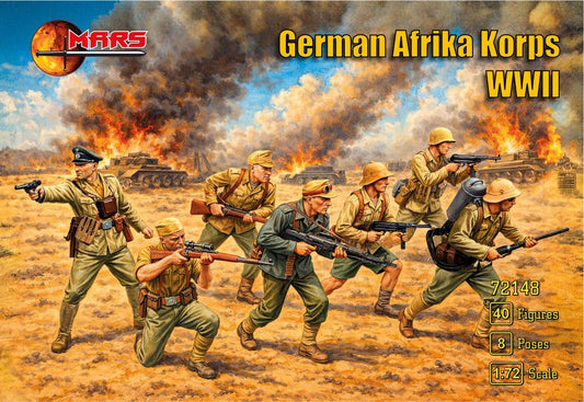 MARS  1:72 SET 72148  WWII GERMAN AFRIKA KORPS  (KHAKI) 40 FIGURES/ 8 POSES