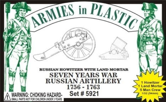ARMIES IN PLASTIC 5921 SEVEN YEARS WAR RUSSIAN ARTILLERY HOWITZER W/ LAND MORTAR