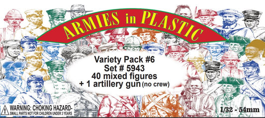 ARMIES IN PLASTIC 5943 VARIETY PACK #6 40 MIXED FIGURES + 1 ARTILLERY GUN