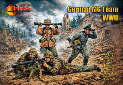 MARS  1:72 SET 72147   WWII GERMAN MG TEAM  32 FIGURES /  8 POSES  + 8 MG (BLUE)