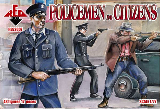 REDBOX 1:72  RB72037 POLICEMEN AND CITIZENS (48 FIGURES/ 12 POSES) RED