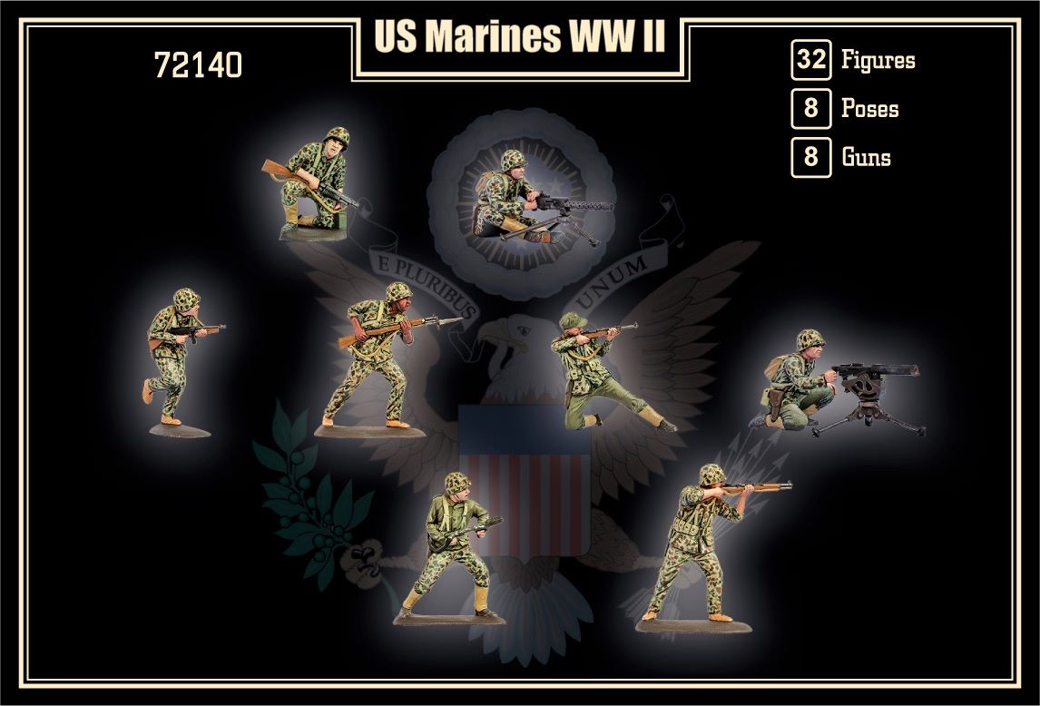 MARS  1:72 SET 72140 WWII U.S. MARINES 32 FIGURES, 8 GUNS (GREY)