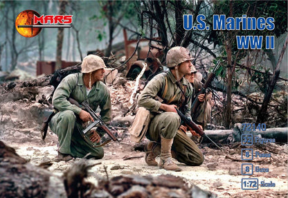 MARS  1:72 SET 72140 WWII U.S. MARINES 32 FIGURES, 8 GUNS (GREY)