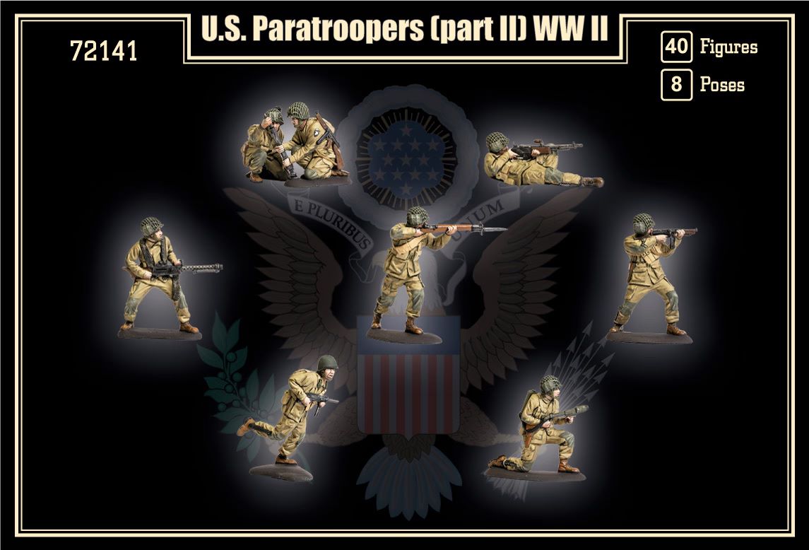 MARS  1:72 SET 72141 WWII U.S. PARATROOPERS (PART II) 40 FIGURES (GREEN)