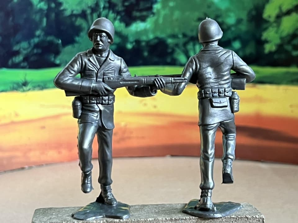 MARX RECAST 80 MM WWII AMERICAN G.I.'s 12 FIGURES, 6 POSES (GREY PLASTIC)