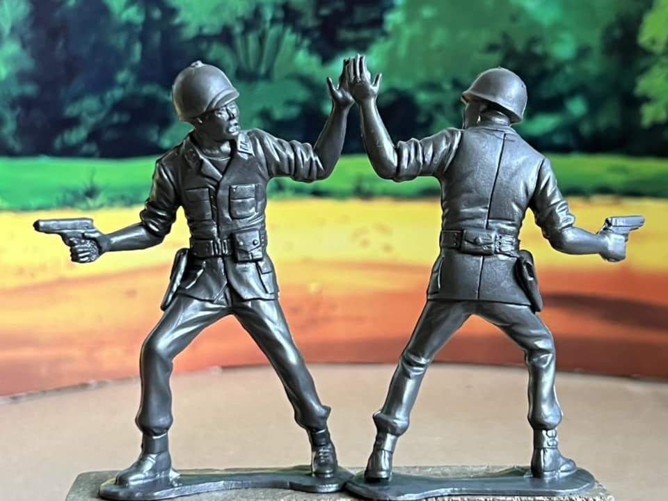 MARX RECAST 80 MM WWII AMERICAN G.I.'s 12 FIGURES, 6 POSES (GREY PLASTIC)