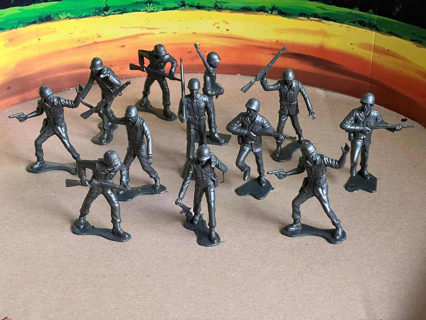 MARX RECAST 80 MM WWII AMERICAN G.I.'s 12 FIGURES, 6 POSES (GREY PLASTIC)