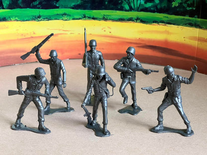 MARX RECAST 80 MM WWII AMERICAN G.I.'s 12 FIGURES, 6 POSES (GREY PLASTIC)