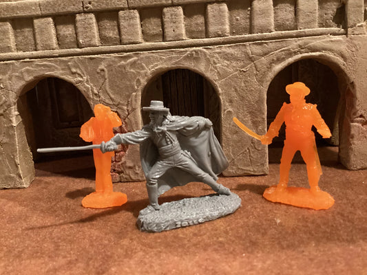 LOD Enterprise  LOD083 ZORRO 3 FIGURE CHARACTER SET-BLACK & ORANGE (FROM BARZSO PLAYSETS)