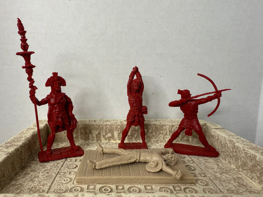 BARZSO PLAYSET LOD Enterprises Barzso Plastic Figure Set LOD 044 AZTECS (4 FIGURES) RED & TAN