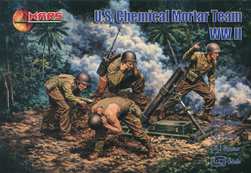 MARS  1:72 SET 72146  WWII U.S. CHEMICAL MORTAR TEAM -GRAY- 32 FIGURES/ 4 MORTAR