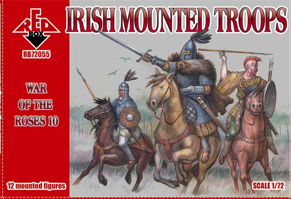 REDBOX 1:72 RB72055 WAR OF THE ROSES 10 IRISH MOUNTED TROOPS -12 MOUNTED FIGURES