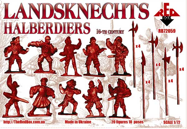 REDBOX 1:72 RB72059 16TH CENTURY LANDSKNECHTS (HALBERDIERS) 20 FIGURES/10 POSES