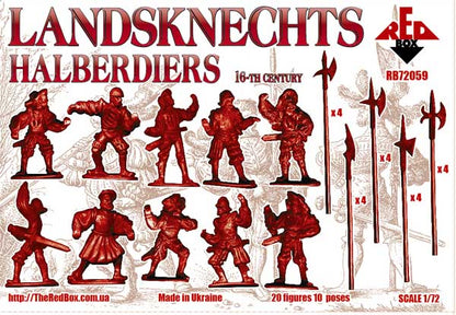 REDBOX 1:72 RB72059 16TH CENTURY LANDSKNECHTS (HALBERDIERS) 20 FIGURES/10 POSES
