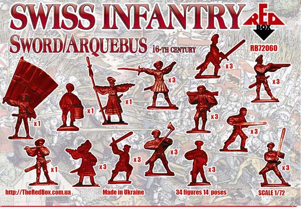 REDBOX 1:72 RB72060 16TH CENTURY SWISS INFANTRY (SWORD/ARQUEBUS) 34 FIGURE