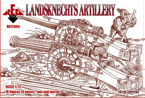 REDBOX 1:72 RB72064 16TH CENTURY LANDSKNECHTS ARTILLERY-16 FIGURES, GUN & MORTAR