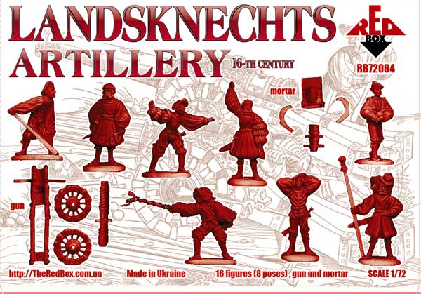 REDBOX 1:72 RB72064 16TH CENTURY LANDSKNECHTS ARTILLERY-16 FIGURES, GUN & MORTAR