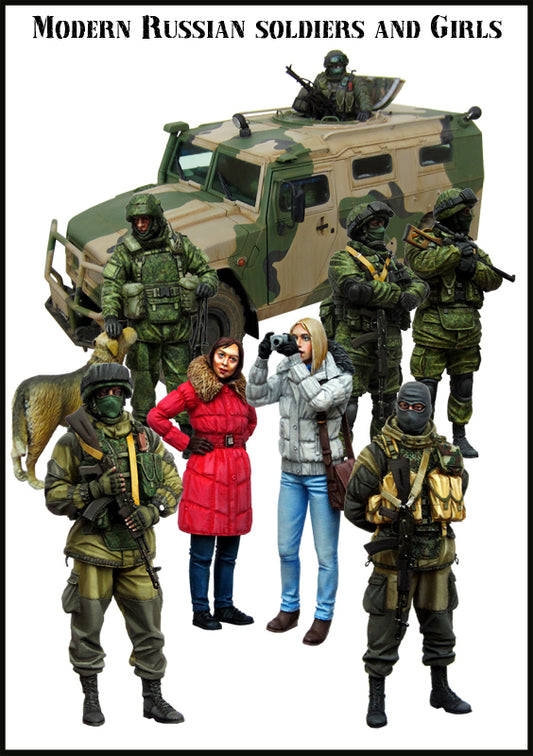 EVOLUTION MINIATURES 1:35 BIG SET-6 MODERN RUSSIAN SOLDIERS & GIRLS (8 FIGURES)