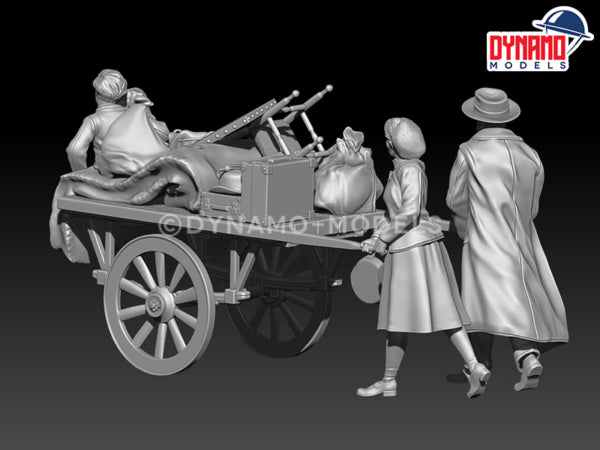 DYNAMO MODEL 1:35 SET 35166 WORLD WAR II EUROPEAN REFUGEE FAMILY w/ CART 1939-45