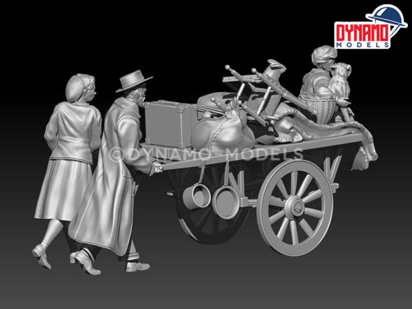 DYNAMO MODEL 1:35 SET 35166 WORLD WAR II EUROPEAN REFUGEE FAMILY w/ CART 1939-45