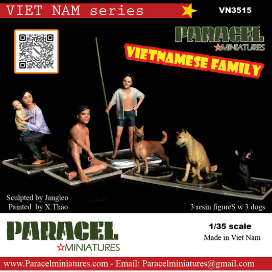 PARACEL MINIATURES 1:35 VIETNAM SERIES1 VN3515 VIETNAMESE FAMILY W/ DOGS