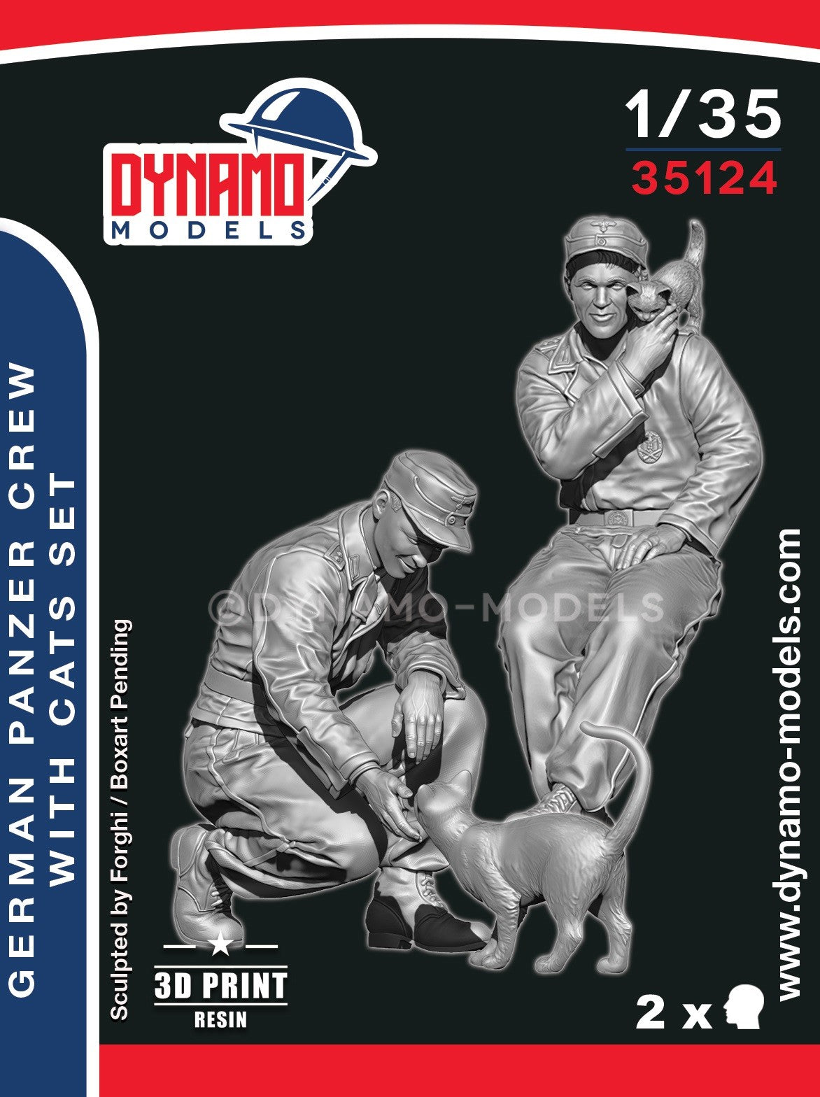 DYNAMO MODEL 1:35 SET  35124 WWII GERMAN PANZER CREW WITH CATS SET (2 FIGURES)