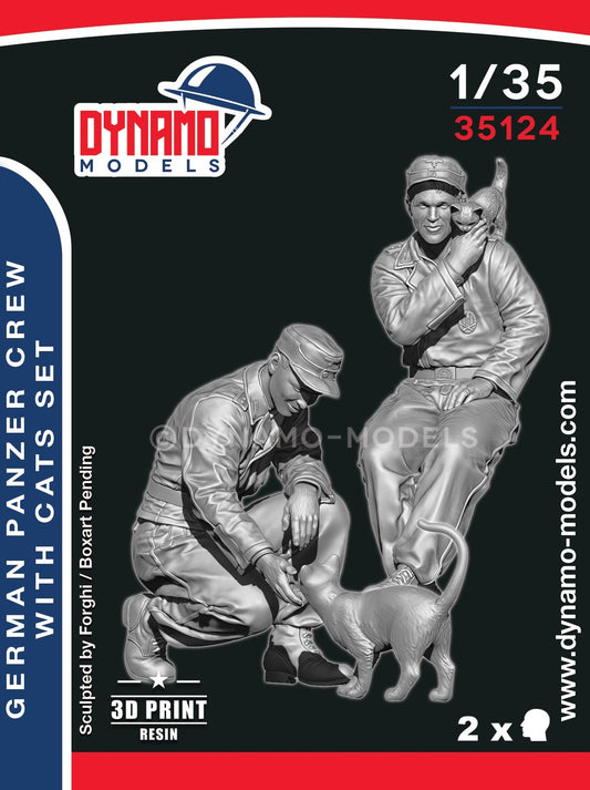 DYNAMO MODEL 1:35 SET  35124 WWII GERMAN PANZER CREW WITH CATS SET (2 FIGURES)