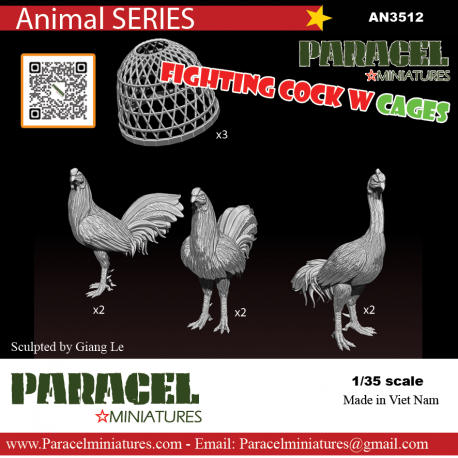 PARACEL MINIATURES DIOROMA ACCESSORY 1:35 AN3512 FIGHTING  COCK W/ CAGES