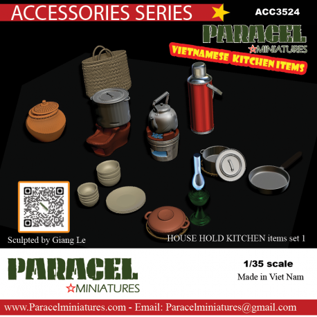 PARACEL MINIATURES DIOROMA ACCESSORY 1:35 ACC3524 VIETNAMASE KITCHEN ITEMS SET 1