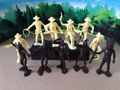 MARX RECAST COWBOYS & INDIANS 80 MM BROWN & CREAM, 12 FIGURES