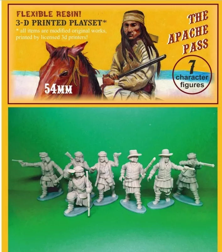 ELASTOWIT/ KIT SOLDIERS  54 MM 3D PRINTED PLAYSET THE APACHE PASS (7 FIGURES)