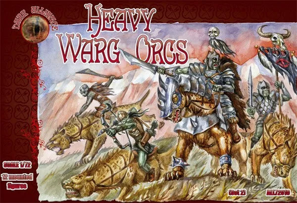 DARK ALLIANCE 1:72 FANTASY SET ALL72010 HEAVY WARG ORCS 12 MOUNTED FIGURES (RED)
