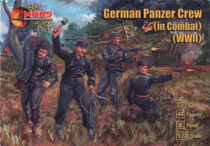 MARS  1:72 SET 72122 WWII GERMAN PANZER CREW IN COMBAT- 40 FIGURES-BROWN