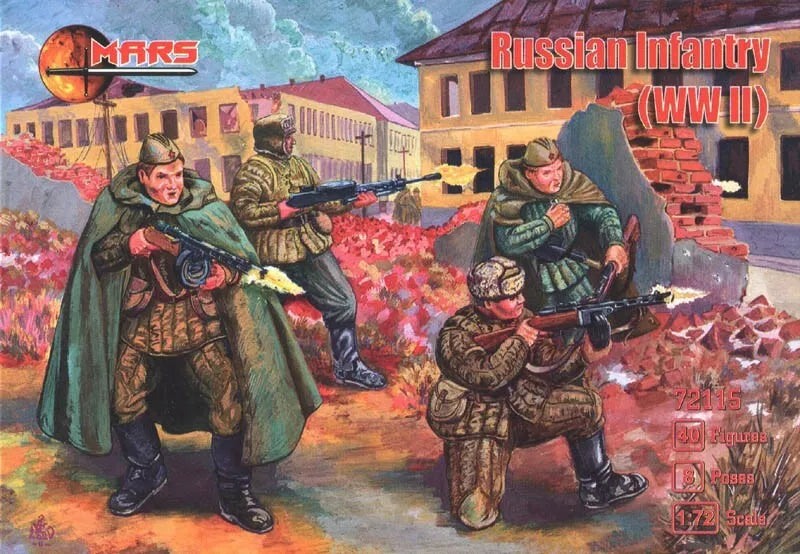 MARS  1:72 SET 72115 WWII RUSSIAN INFANTRY - 40 FIGURES (BLUE)