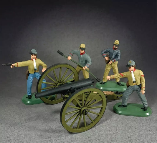 W. BRITAINS TOY SOLDIERS 52108 3 Inch Ordnance Rifle Cannon & 4 Confederate Crew