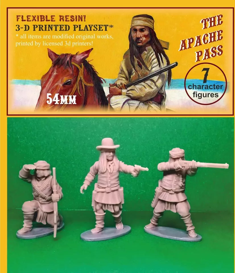 ELASTOWIT/ KIT SOLDIERS  54 MM 3D PRINTED PLAYSET THE APACHE PASS (7 FIGURES)