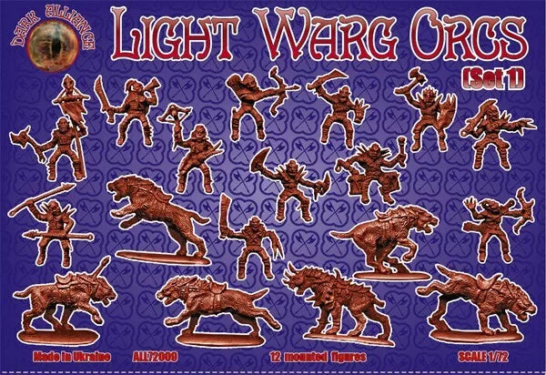 DARK ALLIANCE 1:72 FANTASY SET ALL72009 LIGHT WARG ORCS 12 MOUNTED FIGURES (RED)