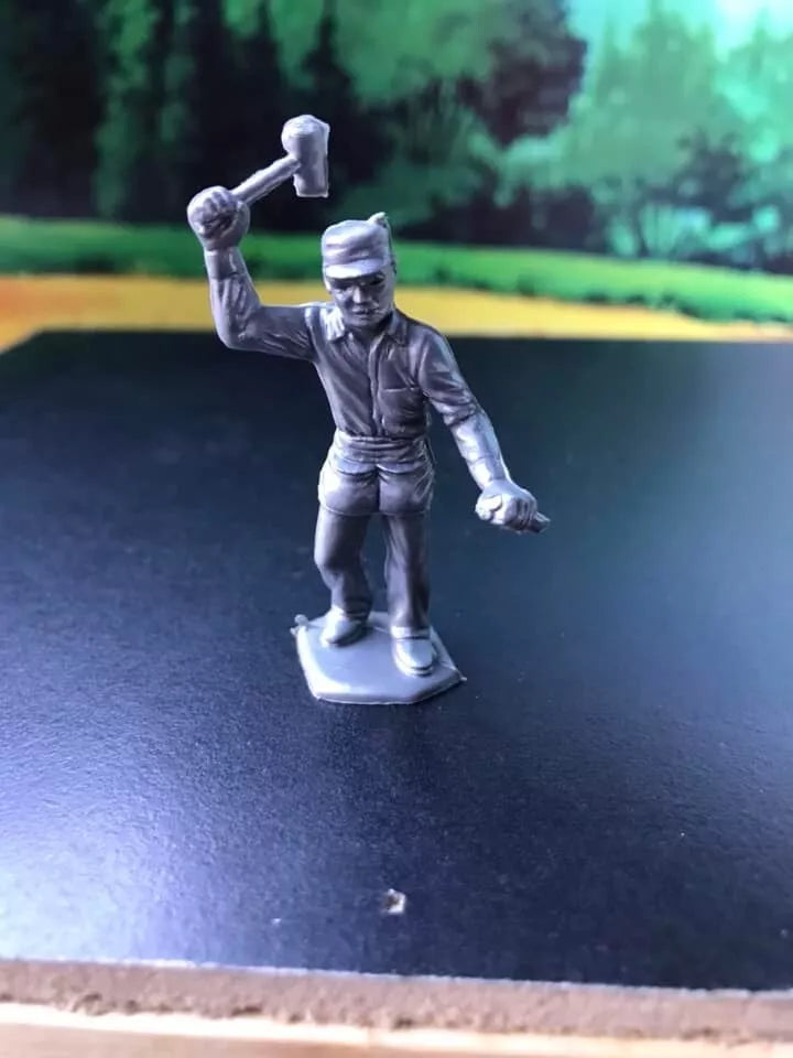 MARX TOYS RECAST 54 MM CONSTRUCTION WORKER PLAYSETREISSUE-16 FIGURES-SILVER GREY