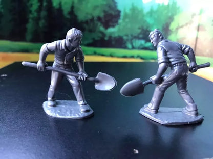 MARX TOYS RECAST 54 MM CONSTRUCTION WORKER PLAYSETREISSUE-16 FIGURES-SILVER GREY