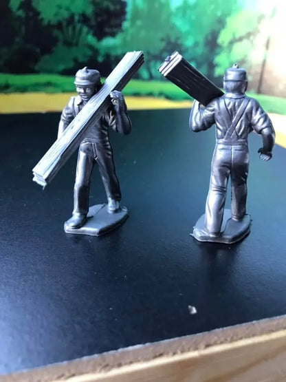 MARX TOYS RECAST 54 MM CONSTRUCTION WORKER PLAYSETREISSUE-16 FIGURES-SILVER GREY