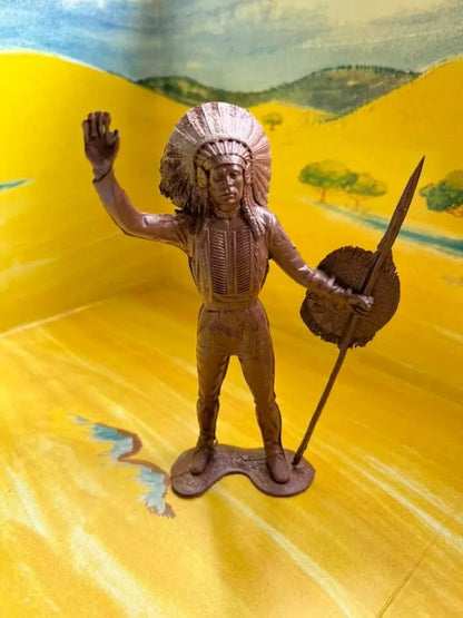 MARX TOYS RECAST 6" NATIVE AMERICAN PLAYSET REISSUE-CHOCOLATE BROWN- 6 FIGURES