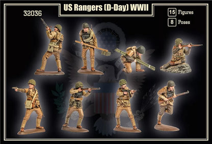 MARS 32036 WORLD WAR II US RANGERS D-DAY  15 FIGURES/ 8 POSES MILITARY GREEN