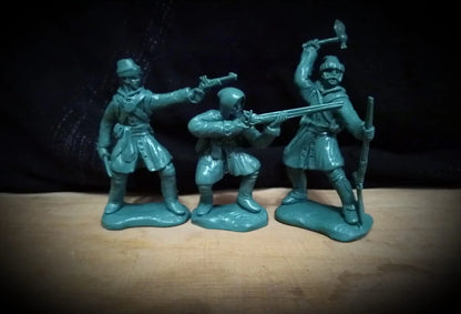 ELASTOWIT NEW ERA RUBBER  54 MM TECUMSEH'S WAR CANADIAN TRAPPERS (3 FIGURES)