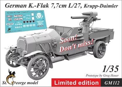 ST. GEORGE MODEL 1:35 WWI  GM 112 GERMAN K-FLAK 7.7 CM L/27, KRUPP -DAIMLER