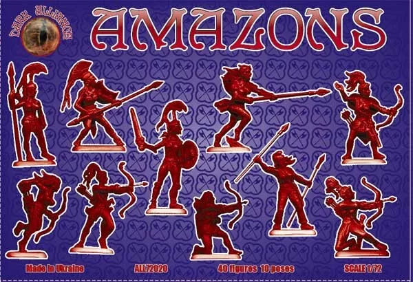 DARK ALLIANCE 1:72 FANTASY SET ALL72020 AMAZONS (RED) 40 FIGURES/10 POSES